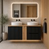 Set mobilier de baie Nova Black, MDF, PAL melaminat, negru mat, blat stejar evoke, L.140 cm, lavoare Beyond, SET-NOB B OAK 140CM UN BEYOND 5 WH