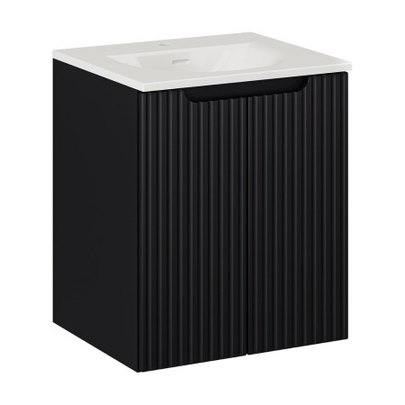 Set mobilier de baie Nova Black, MDF, PAL melaminat, negru mat, lavoar Sky, L.50 cm, SET-NOB SKY 3 50CM D