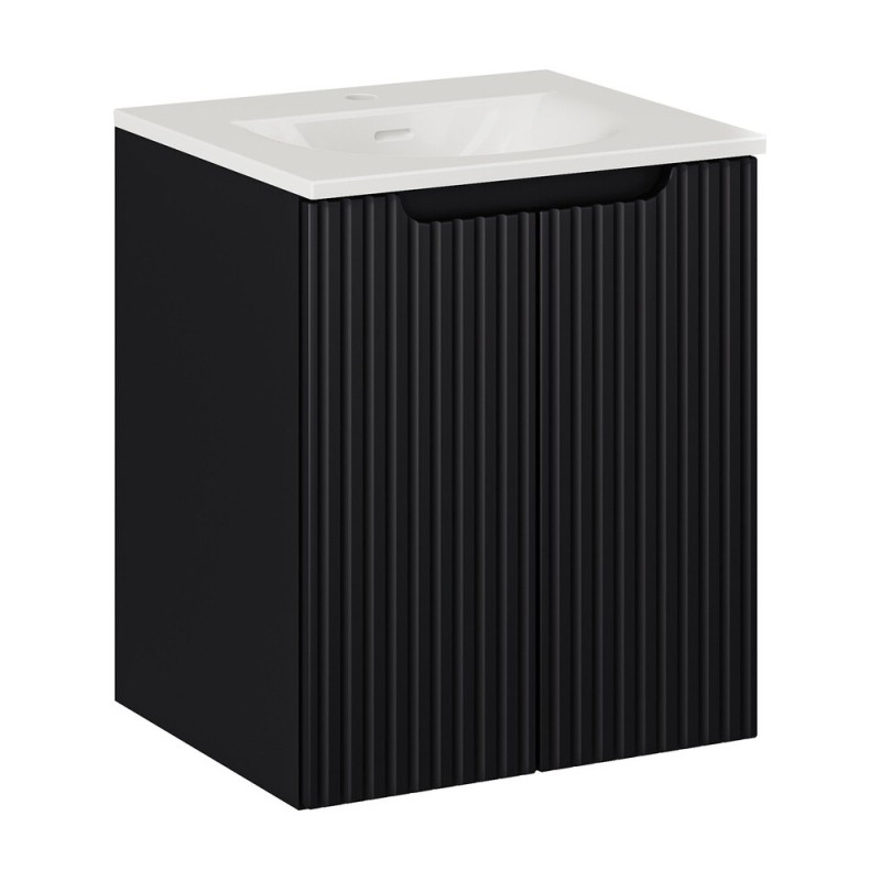 Set mobilier de baie Nova Black, MDF, PAL melaminat, negru mat, lavoar Sky, L.50 cm, SET-NOB SKY 3 50CM D
