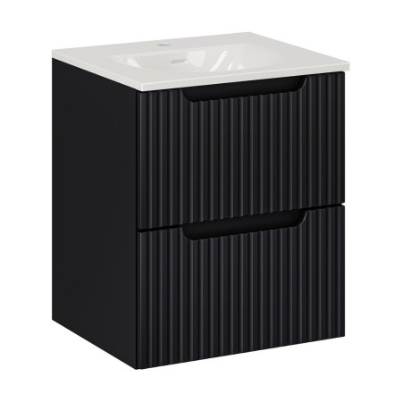 Set mobilier de baie Nova Black, MDF, PAL melaminat, negru mat, lavoar Sky, L.50 cm, SET-NOB SKY 3 50CM S