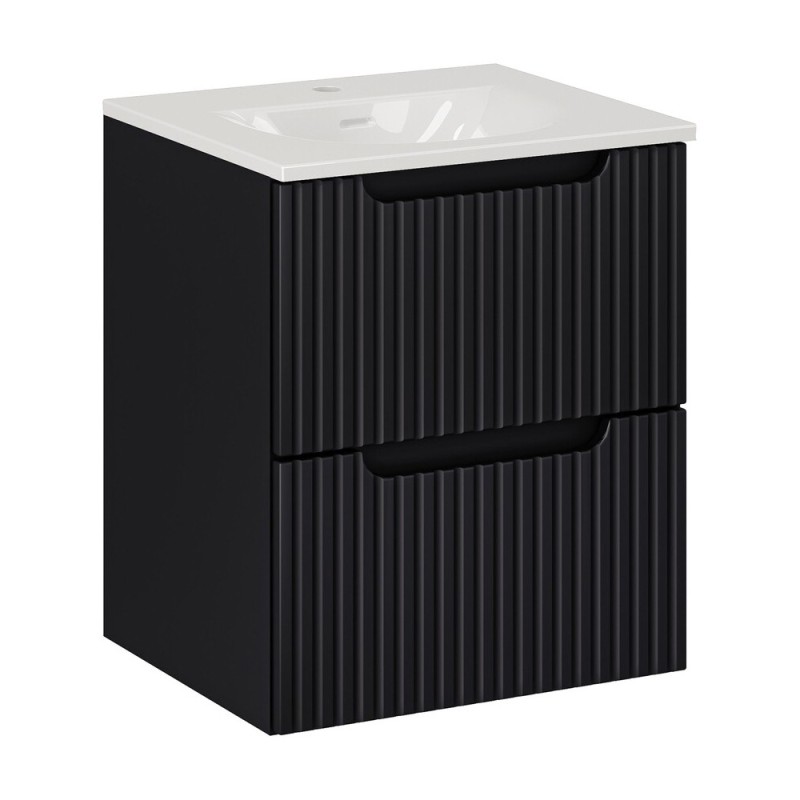 Set mobilier de baie Nova Black, MDF, PAL melaminat, negru mat, lavoar Sky, L.50 cm, SET-NOB SKY 3 50CM S
