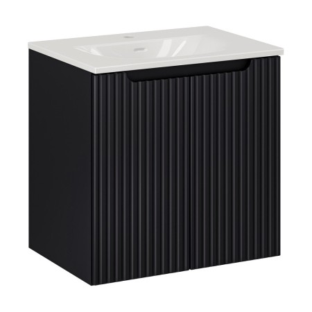 Set mobilier de baie Nova Black, MDF, PAL melaminat, negru mat, lavoar Sky, L.60 cm, SET-NOB SKY 3 60CM D