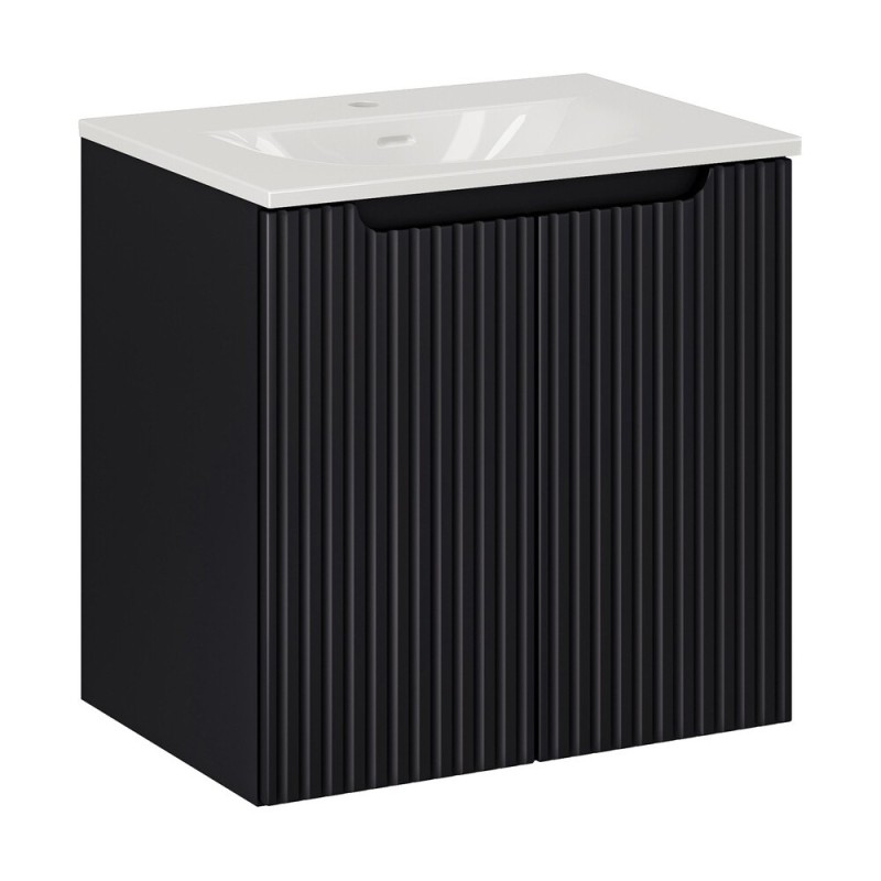 Set mobilier de baie Nova Black, MDF, PAL melaminat, negru mat, lavoar Sky, L.60 cm, SET-NOB SKY 3 60CM D