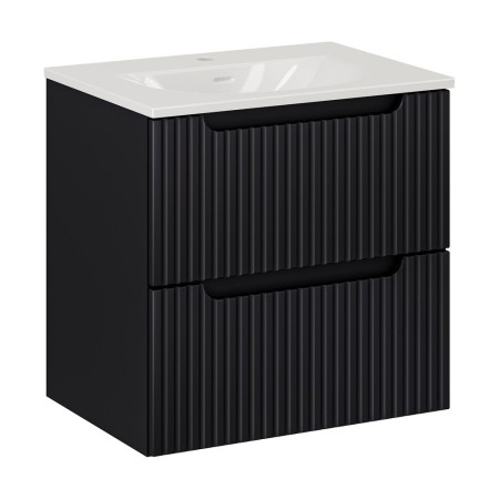 Set mobilier de baie Nova Black, MDF, PAL melaminat, negru mat, lavoar Sky, L.60 cm, SET-NOB SKY 3 60CM S