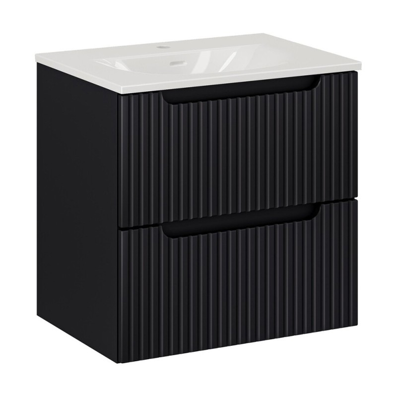 Set mobilier de baie Nova Black, MDF, PAL melaminat, negru mat, lavoar Sky, L.60 cm, SET-NOB SKY 3 60CM S