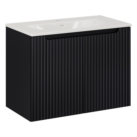 Set mobilier de baie Nova Black, MDF, PAL melaminat, negru mat, lavoar Sky, L.80 cm, SET-NOB SKY 3 80CM D