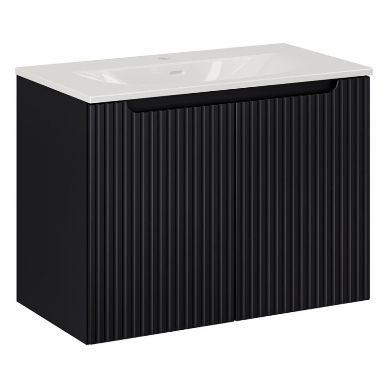 Set mobilier de baie Nova Black, MDF, PAL melaminat, negru mat, lavoar Sky, L.80 cm, SET-NOB SKY 3 80CM D