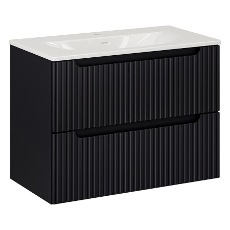 Set mobilier de baie Nova Black, MDF, PAL melaminat, negru mat, lavoar Sky, L.80 cm, SET-NOB SKY 3 80CM S
