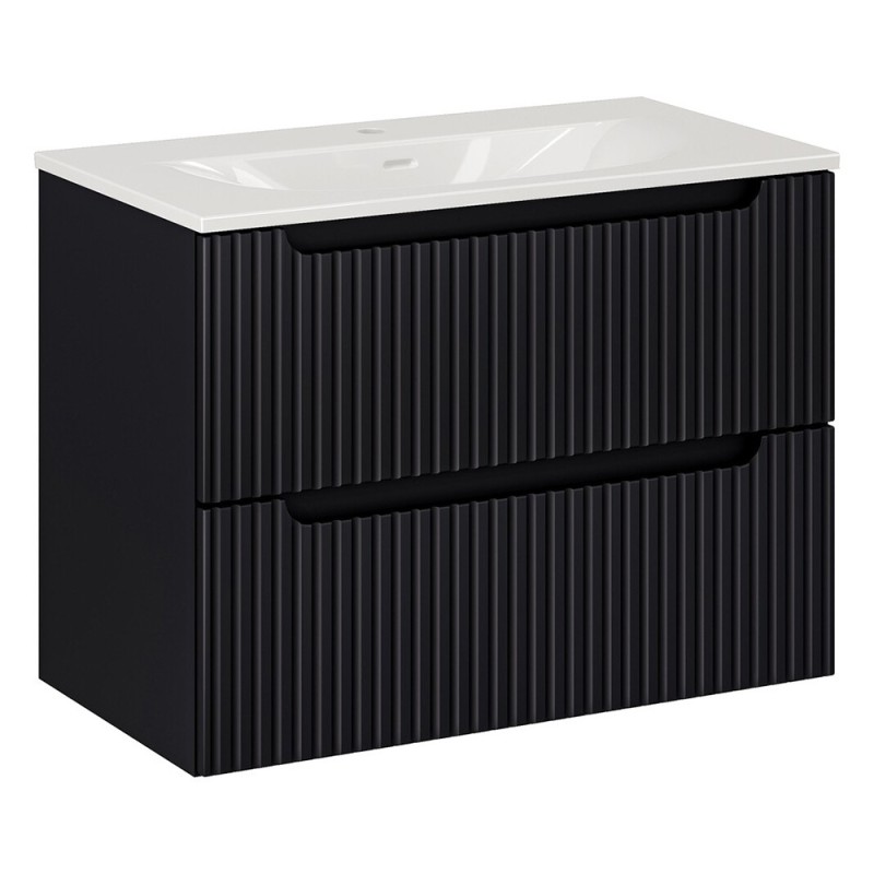 Set mobilier de baie Nova Black, MDF, PAL melaminat, negru mat, lavoar Sky, L.80 cm, SET-NOB SKY 3 80CM S