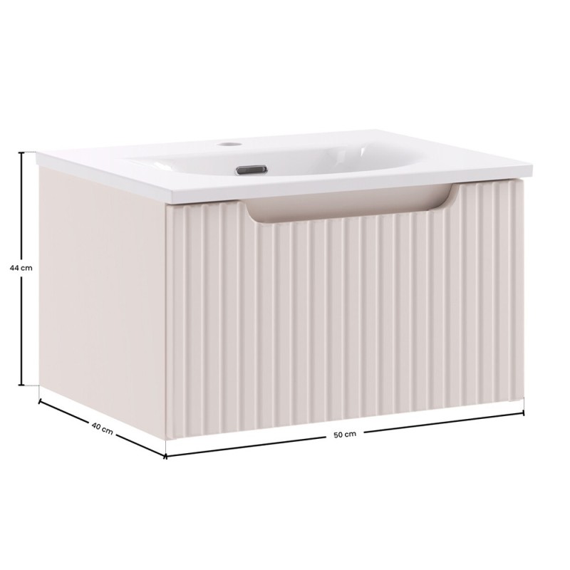 Set mobilier de baie Nova Cashmere, MDF, PAL melaminat, cashmir mat, lavoar Sky, L.50 cm, SET-NOC 50CM 1S SKY 3