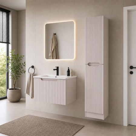 Set mobilier de baie Nova Cashmere, MDF, PAL melaminat, cashmir mat, lavoar Sky, L.50 cm, dulap inalt H.180 cm, SET-NOC 50CM 1S SKY 3 HCLB