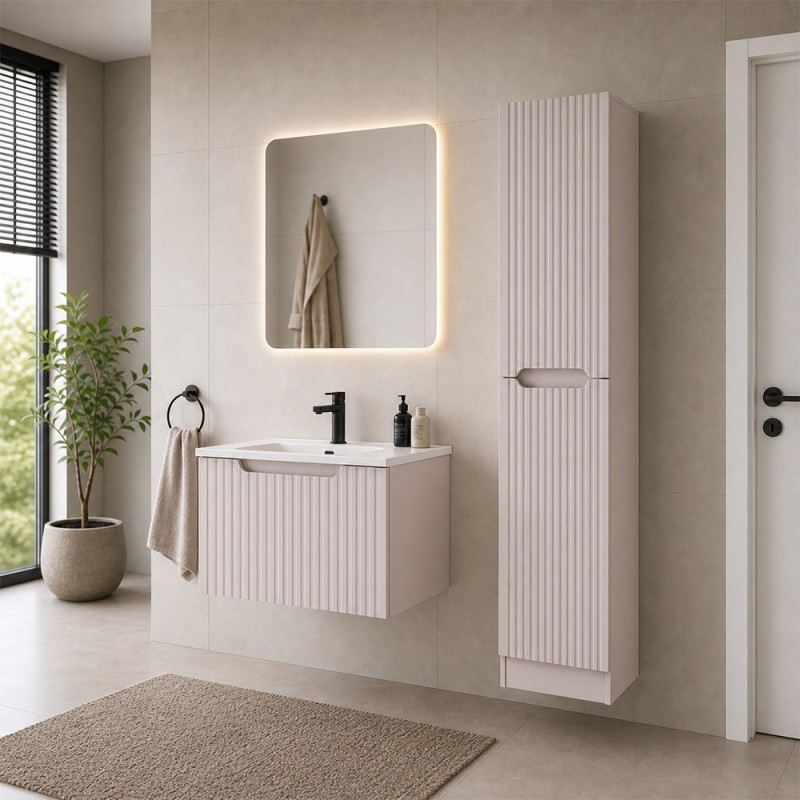 Set mobilier de baie Nova Cashmere, MDF, PAL melaminat, cashmir mat, lavoar Sky, L.50 cm, dulap inalt H.180 cm, SET-NOC 50CM 1S SKY 3 HCLB