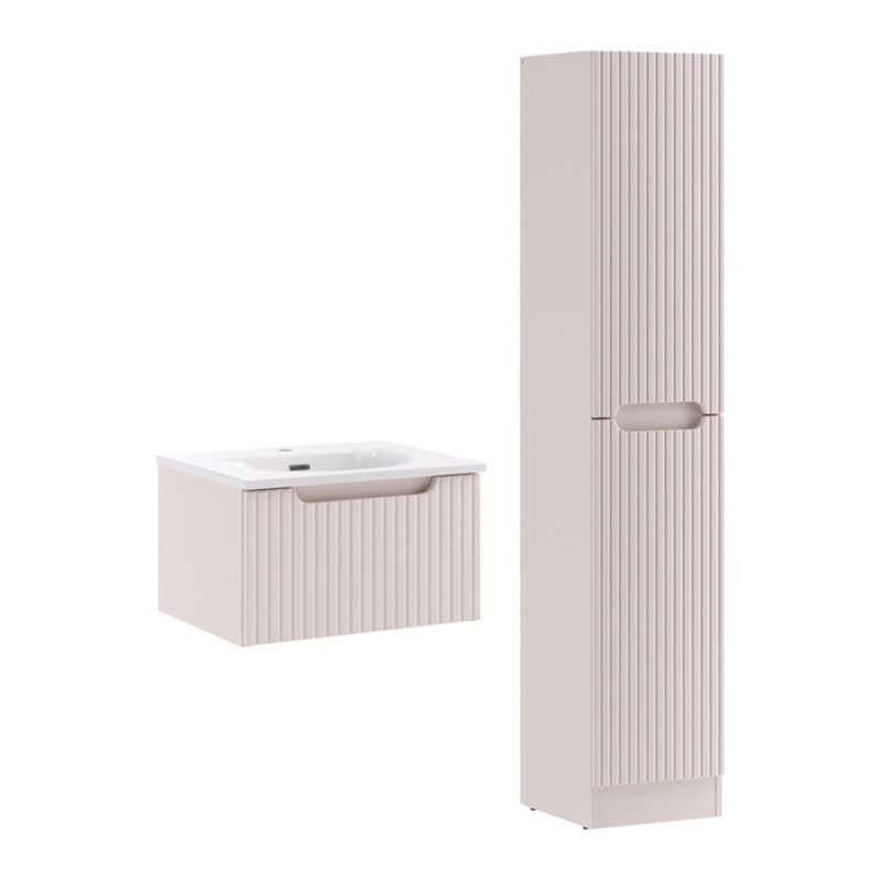 Set mobilier de baie Nova Cashmere, MDF, PAL melaminat, cashmir mat, lavoar Sky, L.50 cm, dulap inalt H.180 cm, SET-NOC 50CM 1S SKY 3 HCLB