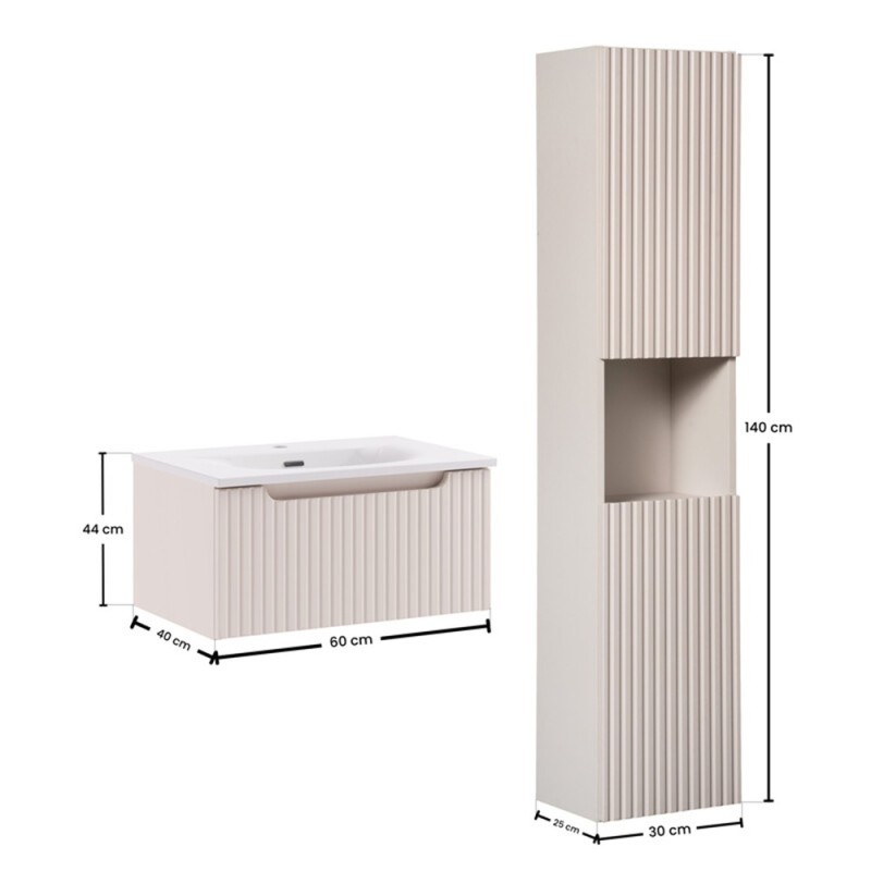 Set mobilier de baie Nova Cashmere, MDF, PAL melaminat, cashmir mat, lavoar Sky, L.60 cm, dulap inalt H.140 cm, SET-NOC 60CM 1S SKY 3 HC