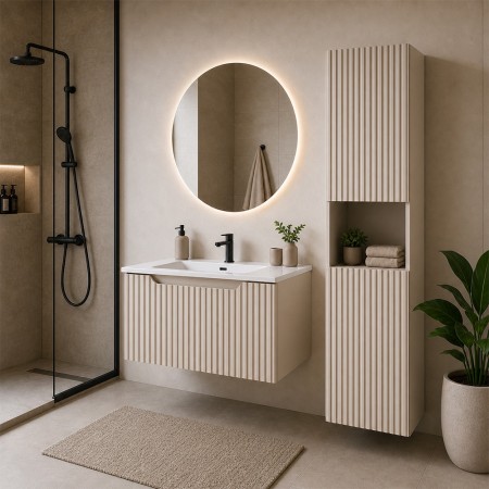 Set mobilier de baie Nova Cashmere, MDF, PAL melaminat, cashmir mat, lavoar Sky, L.60 cm, dulap inalt H.140 cm, SET-NOC 60CM 1S SKY 3 HC