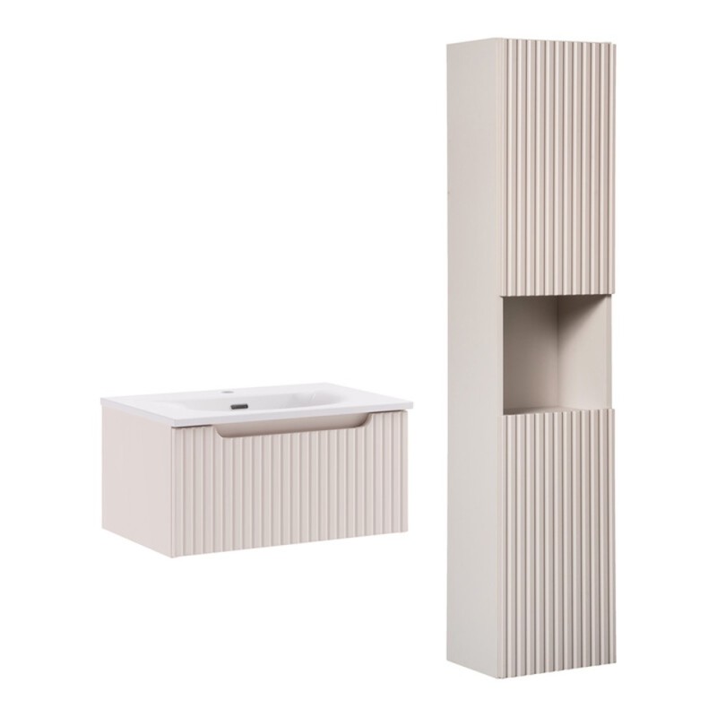 Set mobilier de baie Nova Cashmere, MDF, PAL melaminat, cashmir mat, lavoar Sky, L.60 cm, dulap inalt H.140 cm, SET-NOC 60CM 1S SKY 3 HC