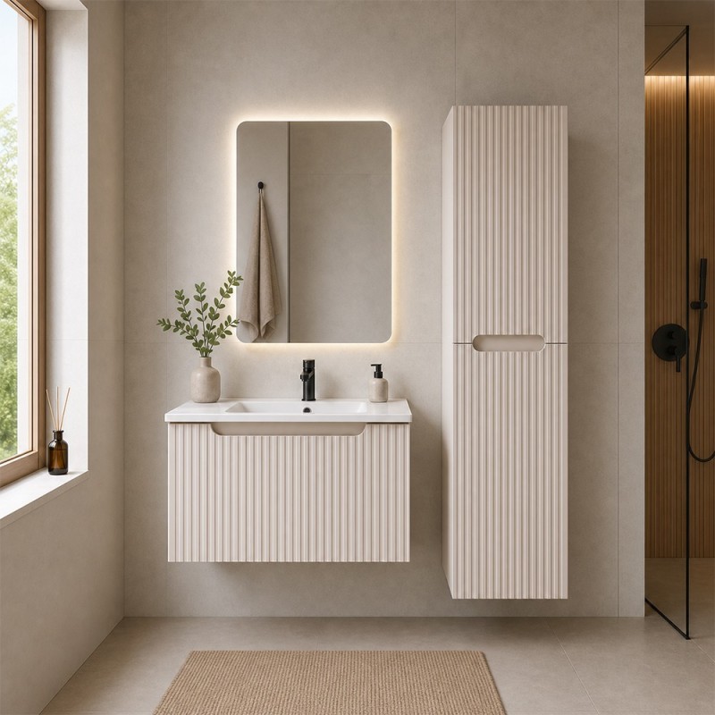 Set mobilier de baie Nova Cashmere, MDF, PAL melaminat, cashmir mat, lavoar Sky, L.60 cm, dulap inalt H.180 cm, SET-NOC 60CM 1S SKY 3 HCLB