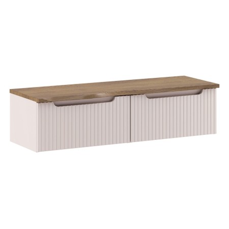 Set mobilier de baie Nova Cashmere, MDF, PAL melaminat, cashmir mat, blat stejar cassela, L.120 cm, SET-NOC B CASHMERE 120CM 1S