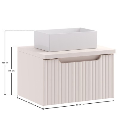 Set mobilier de baie Nova Cashmere, MDF, PAL melaminat, cashmir mat, blat cashmir mat, L.50 cm, lavoar Gaja, SET-NOC B CASHMERE 50CM 1S UN GAJA