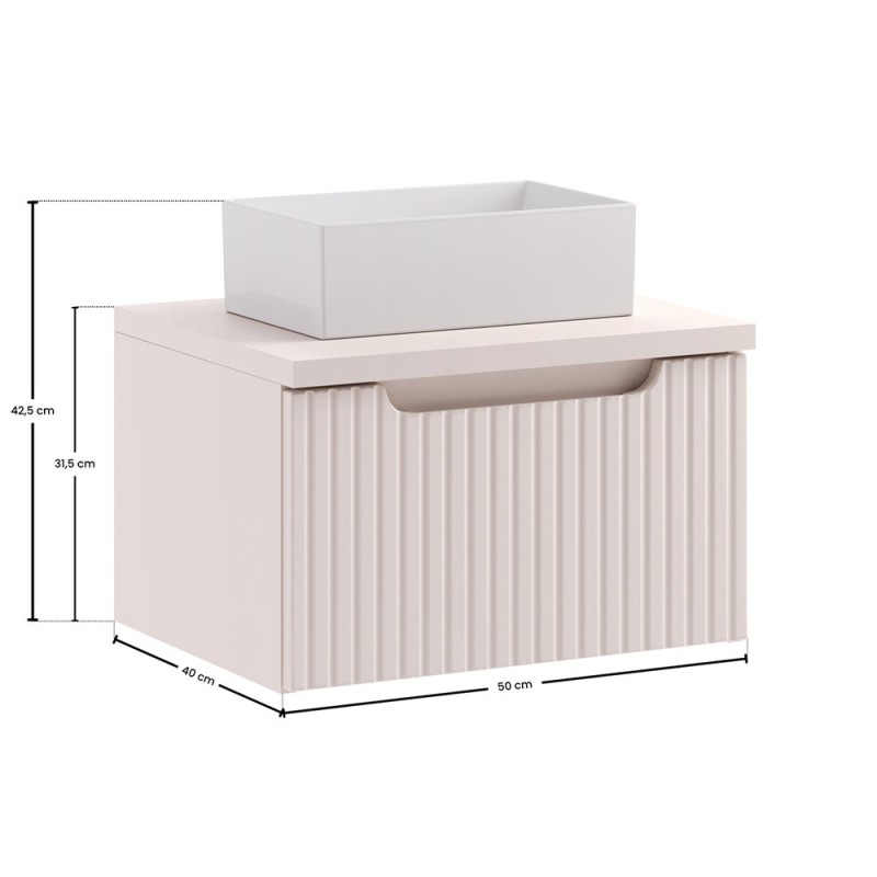 Set mobilier de baie Nova Cashmere, MDF, PAL melaminat, cashmir mat, blat cashmir mat, L.50 cm, lavoar Gaja, SET-NOC B CASHMERE 50CM 1S UN GAJA