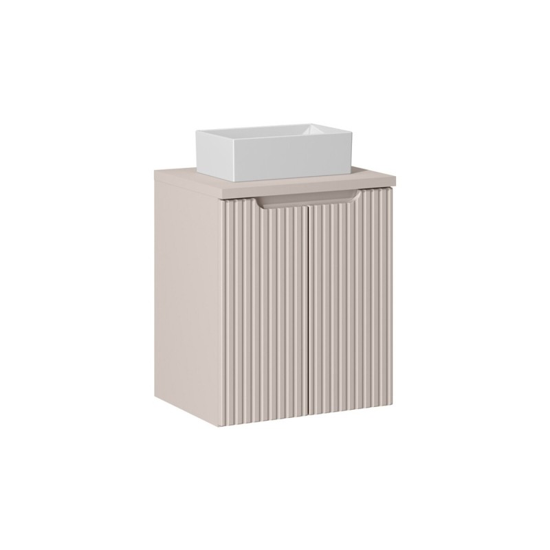 Set mobilier de baie Nova Cashmere, MDF, PAL melaminat, cashmir mat, blat cashmir mat, L.50 cm, lavoar Gaja, SET-NOC B CASHMERE 50CM D UN GAJA 35 WH