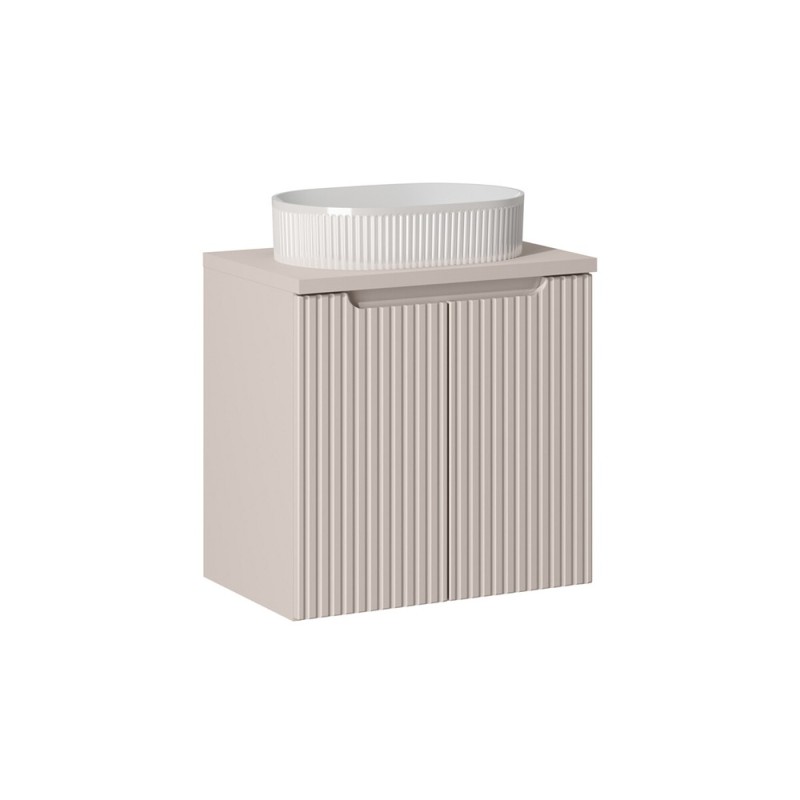 Set mobilier de baie Nova Cashmere, MDF, PAL melaminat, cashmir mat, blat cashmir mat, L.60 cm, lavoar Beyond, SET-NOC B CASHMERE 60CM D UN BEYOND 5 WH