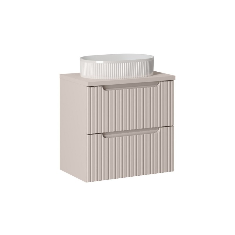 Set mobilier de baie Nova Cashmere, MDF, PAL melaminat, cashmir mat, blat cashmir mat, L.60 cm, lavoar Beyond, SET-NOC B CASHMERE 60CM S UN BEYOND 5 WH