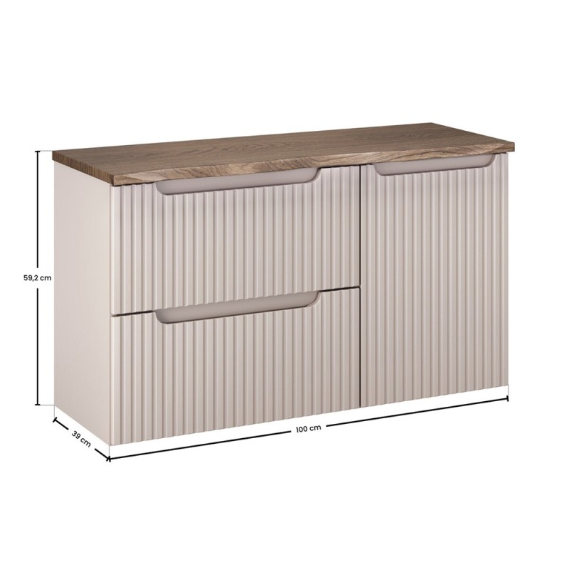 Set mobilier de baie Nova Cashmere, MDF, PAL melaminat, cashmir mat, blat stejar cassela, L.100 cm, SET-NOC B NAT CASELLA 100CM