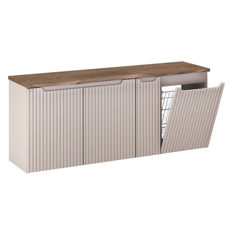 Set mobilier de baie Nova Cashmere, MDF, PAL melaminat, cashmir mat, blat stejar cassela, L.140 cm, SET-NOC B NAT CASELLA 140CM