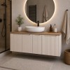 Set mobilier de baie Nova Cashmere, MDF, PAL melaminat, cashmir mat, blat stejar cassela, L.140 cm, SET-NOC B NAT CASELLA 140CM