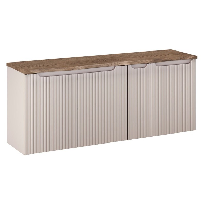 Set mobilier de baie Nova Cashmere, MDF, PAL melaminat, cashmir mat, blat stejar cassela, L.140 cm, SET-NOC B NAT CASELLA 140CM