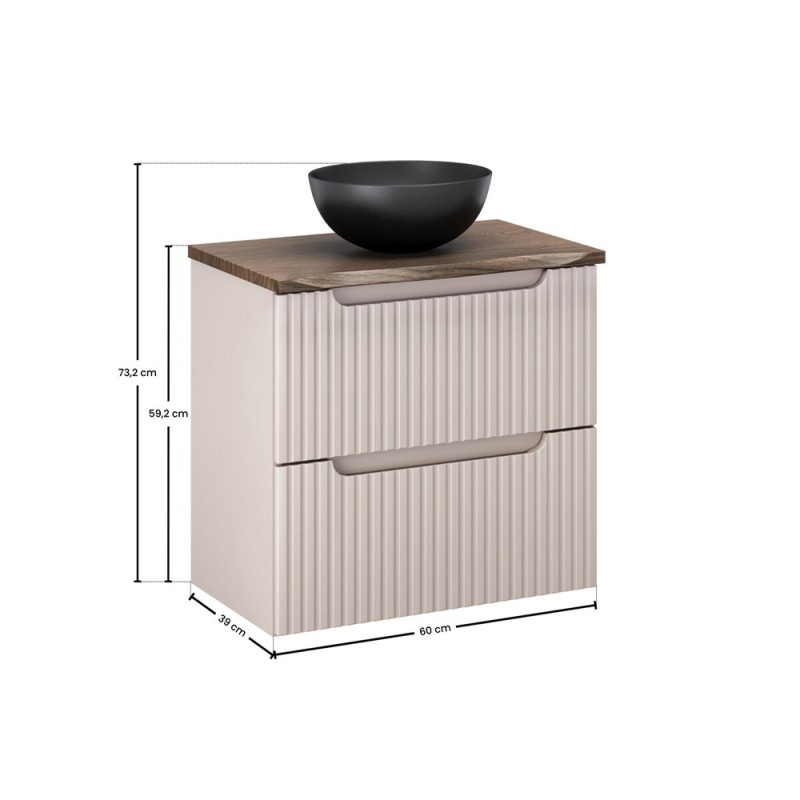Set mobilier de baie Nova Cashmere, MDF, PAL melaminat, cashmir mat, blat stejar cassela, L.60 cm, lavoar Domi, SET-NOC B NAT CASELLA 60CM UN DOMI
