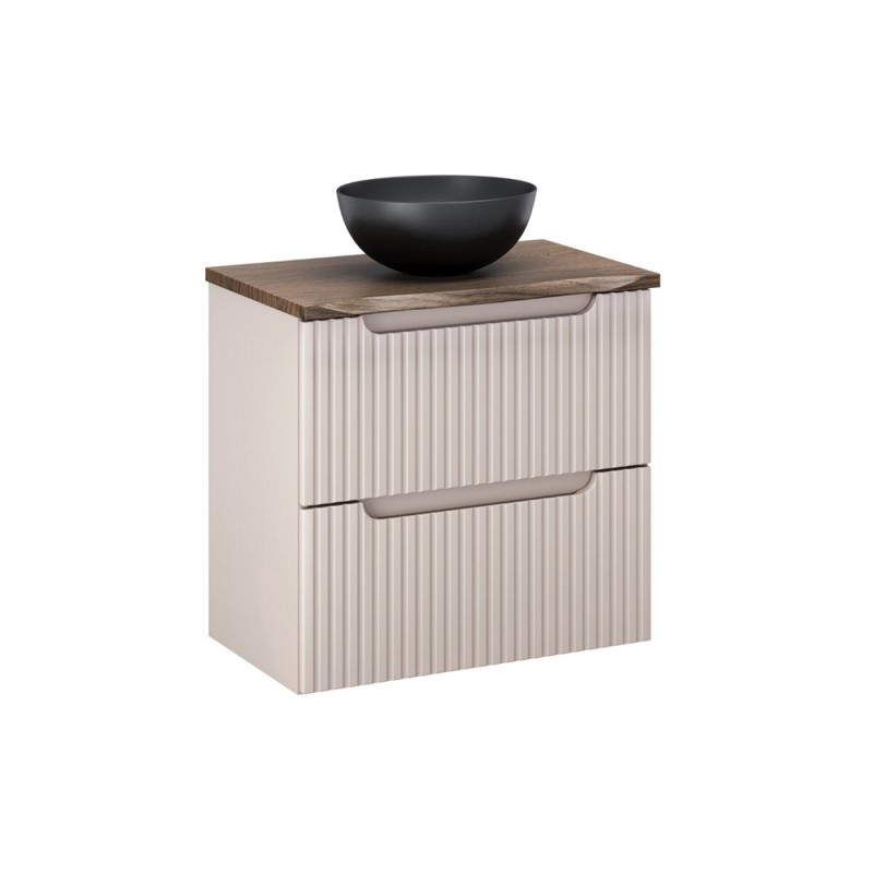 Set mobilier de baie Nova Cashmere, MDF, PAL melaminat, cashmir mat, blat stejar cassela, L.60 cm, lavoar Domi, SET-NOC B NAT CASELLA 60CM UN DOMI