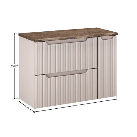 Set mobilier de baie Nova Cashmere, MDF, PAL melaminat, cashmir mat, blat stejar cassela, L.80 cm, SET-NOC B NAT CASELLA 80CM LC