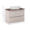 Set mobilier de baie Nova Cashmere, MDF, PAL melaminat, cashmir mat, blat stejar cassela, L.80 cm, lavoar Beyond, SET-NOC B NAT CASELLA 80CM UN BEYOND