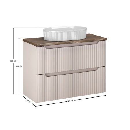 Set mobilier de baie Nova Cashmere, MDF, PAL melaminat, cashmir mat, blat stejar cassela, L.80 cm, lavoar Beyond, SET-NOC B NAT CASELLA 80CM UN BEYOND
