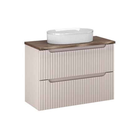 Set mobilier de baie Nova Cashmere, MDF, PAL melaminat, cashmir mat, blat stejar cassela, L.80 cm, lavoar Beyond, SET-NOC B NAT CASELLA 80CM UN BEYOND