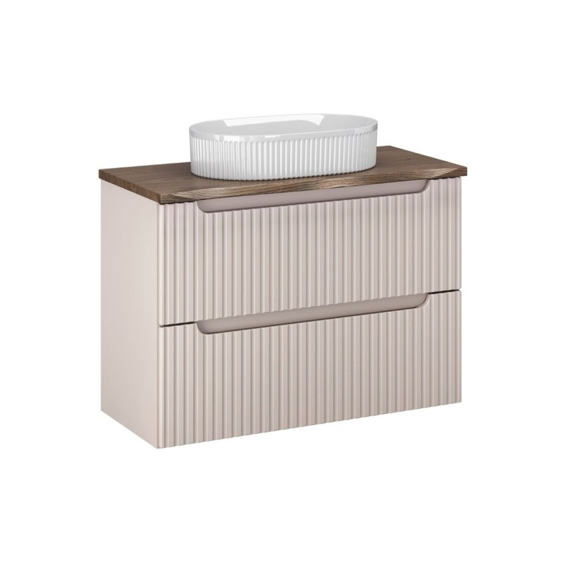 Set mobilier de baie Nova Cashmere, MDF, PAL melaminat, cashmir mat, blat stejar cassela, L.80 cm, lavoar Beyond, SET-NOC B NAT CASELLA 80CM UN BEYOND