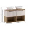 Set mobilier de baie Nova Cashmere, MDF, PAL melaminat, cashmir mat, blat stejar evoke, L.100 cm, lavoare Lola, SET-NOC B OAK 100CM 1S UN LOLA LR