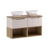 Set mobilier de baie Nova Cashmere, MDF, PAL melaminat, cashmir mat, blat stejar evoke, L.100 cm, lavoare Lola, SET-NOC B OAK 100CM 1S UN LOLA LR