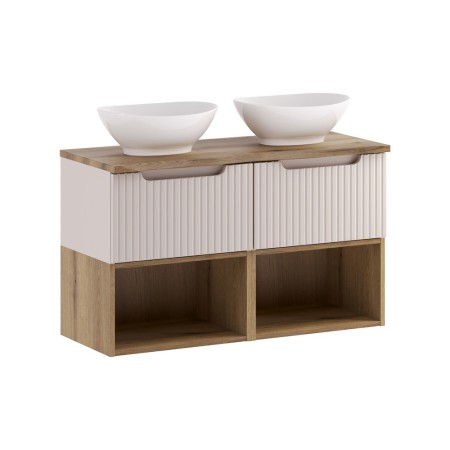 Set mobilier de baie Nova Cashmere, MDF, PAL melaminat, cashmir mat, blat stejar evoke, L.100 cm, lavoare Lola, SET-NOC B OAK 100CM 1S UN LOLA LR