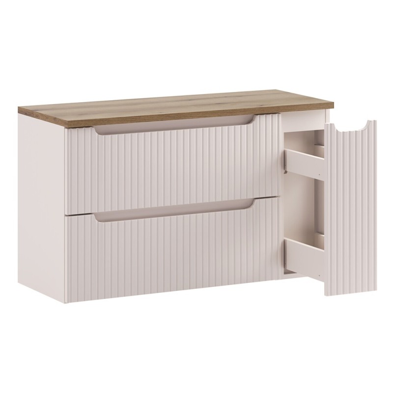 Set mobilier de baie Nova Cashmere, MDF, PAL melaminat, cashmir mat, blat stejar evoke, L.100 cm, SET-NOC B OAK 100CM S LC