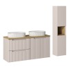 Set mobilier de baie Nova Cashmere, MDF, PAL melaminat, cashmir mat, blat stejar evoke, L.120 cm, lavoare Beyond, dulap inalt H.140 cm, SET-NOC B OAK 120CM D/S UN BEYOND 5 WH HC