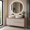 Set mobilier de baie Nova Cashmere, MDF, PAL melaminat, cashmir mat, blat stejar evoke, L.120 cm, lavoare Beyond, SET-NOC B OAK 120CM D/S UN BEYOND 5 WH