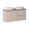 Set mobilier de baie Nova Cashmere, MDF, PAL melaminat, cashmir mat, blat stejar evoke, L.120 cm, lavoare Beyond, SET-NOC B OAK 120CM D/S UN BEYOND 5 WH