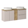 Set mobilier de baie Nova Cashmere, MDF, PAL melaminat, cashmir mat, blat stejar evoke, L.140 cm, lavoare Beyond, SET-NOC B OAK 140CM D/S UN BEYOND 5 WH