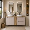 Set mobilier de baie Nova Cashmere, MDF, PAL melaminat, cashmir mat, blat stejar evoke, L.140 cm, lavoare Beyond, SET-NOC B OAK 140CM D/S UN BEYOND 5 WH