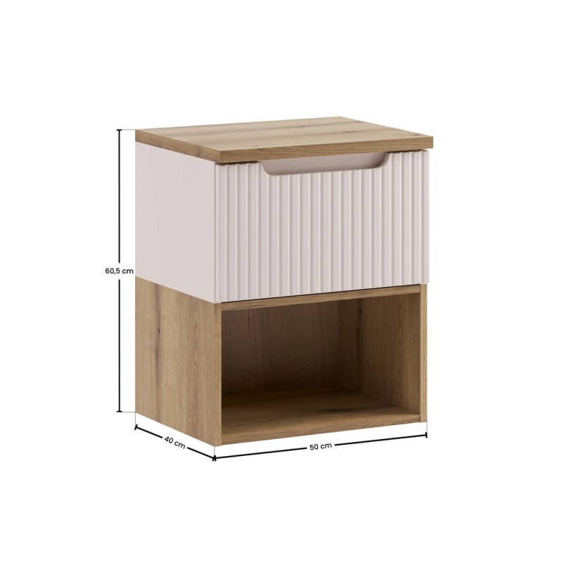 Set mobilier de baie Nova Cashmere, MDF, PAL melaminat, cashmir mat, blat stejar evoke, L.50 cm, SET-NOC B OAK 50CM 1S LR