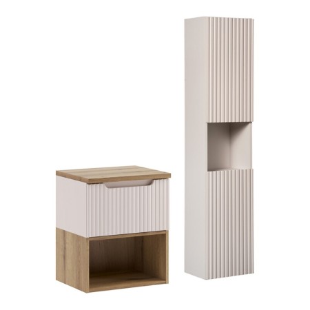 Set mobilier de baie Nova Cashmere, MDF, PAL melaminat, cashmir mat, blat stejar evoke, L.50 cm, dulap inalt H.140 cm, SET-NOC B OAK 50CM 1S LR HC
