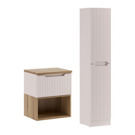 Set mobilier de baie Nova Cashmere, MDF, PAL melaminat, cashmir mat, blat stejar evoke, L.50 cm, dulap inalt H.180 cm, SET-NOC B OAK 50CM 1S LR HCLB